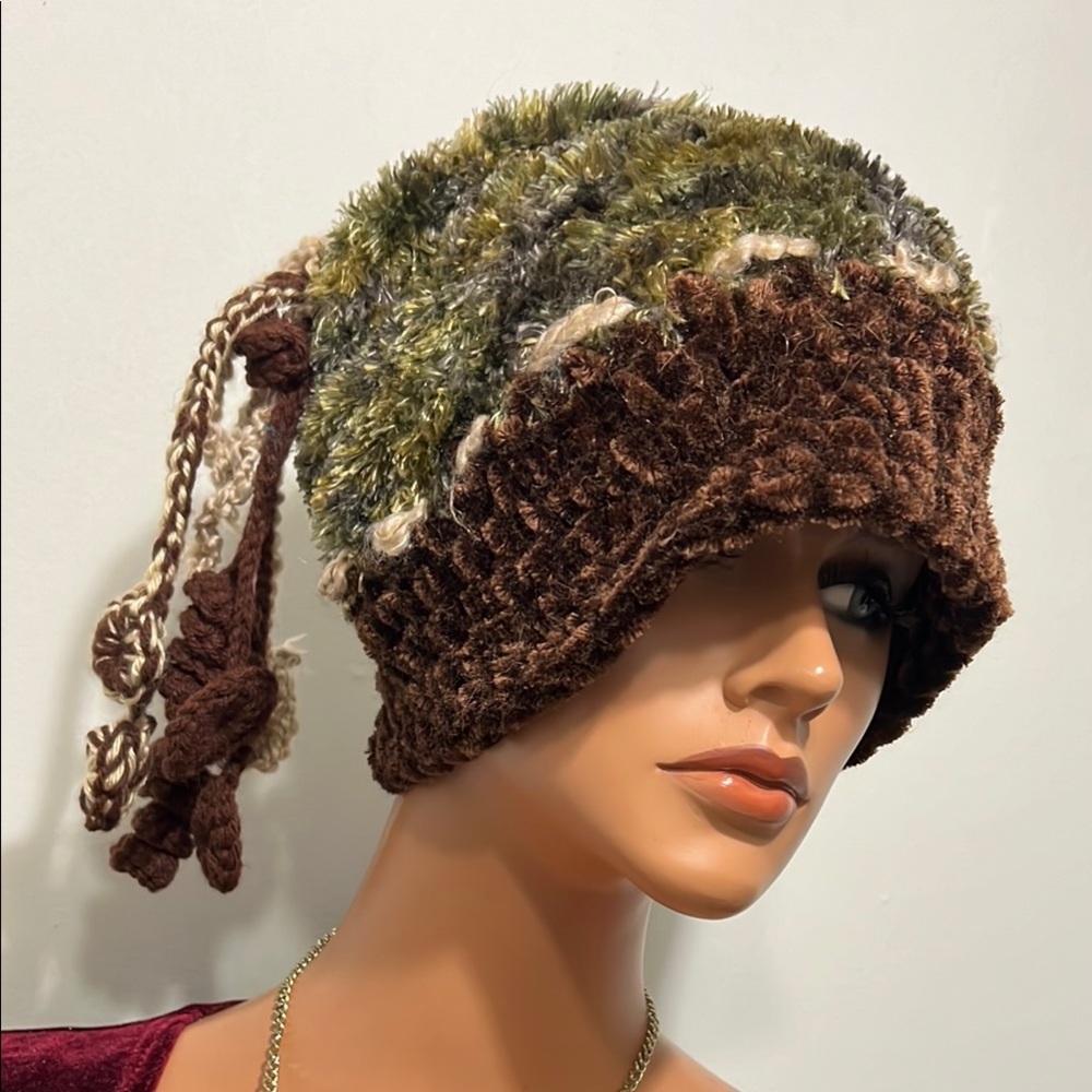 Stylish Brown and Green Knit Hat